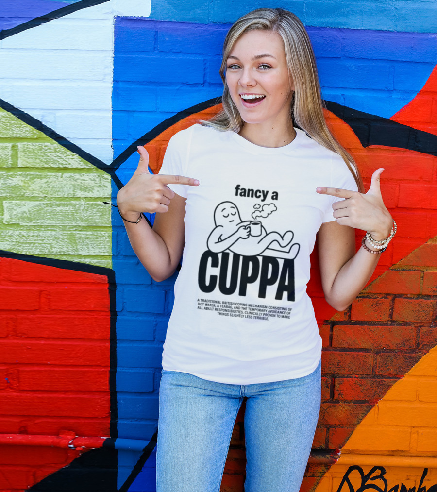 Fancy A Cuppa Relaxing Cartoon Holding Tea Cup T-Shirt