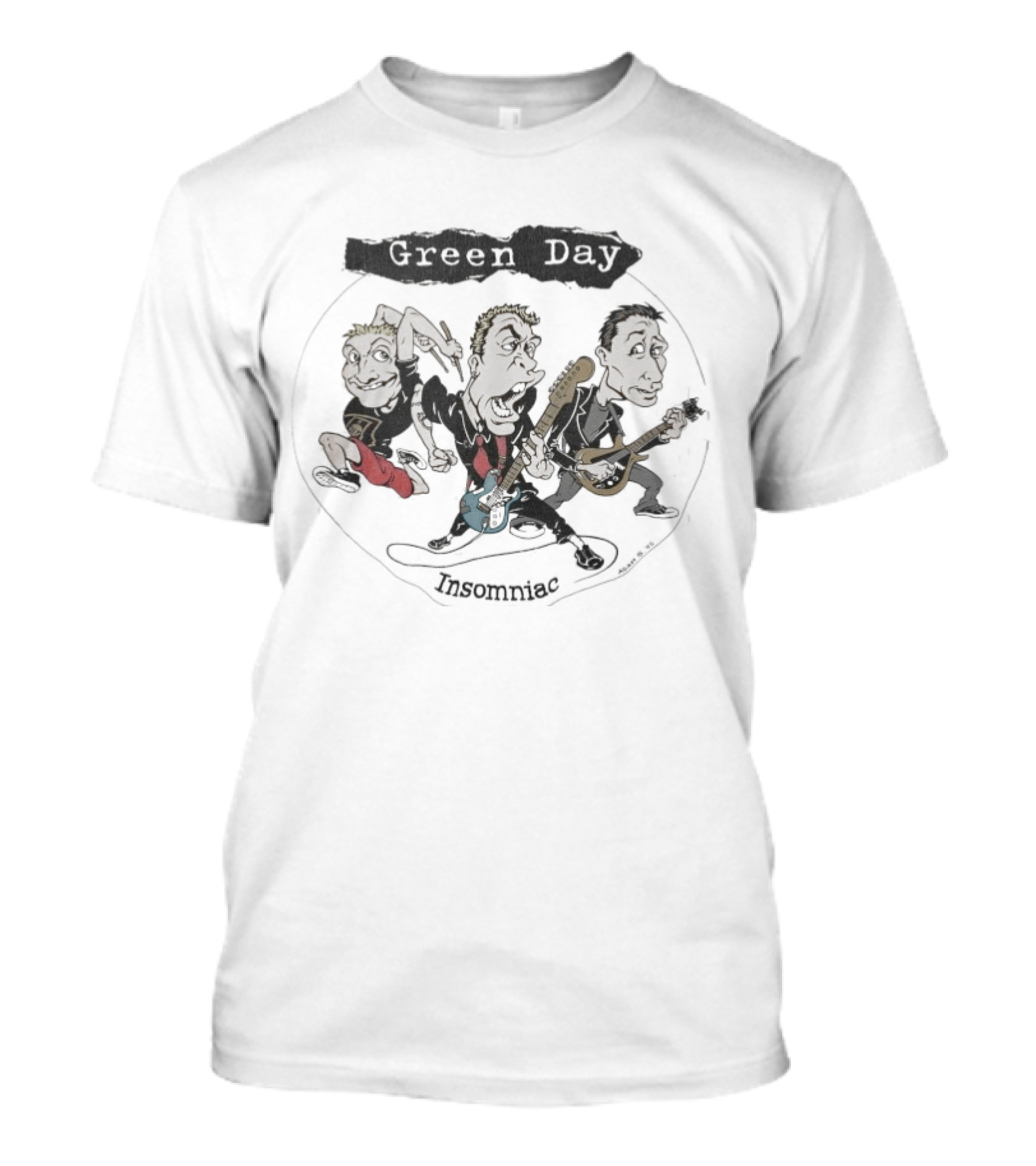 Green Day Insomniac Tour Band Caricatures Circle T-Shirt