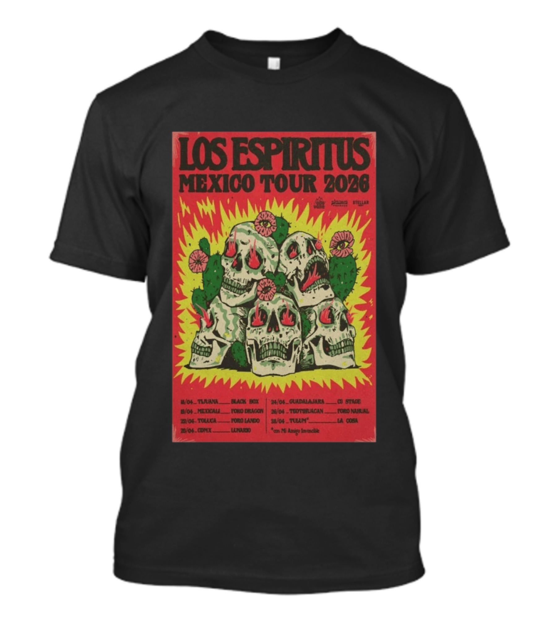 Los Espiritus Mexico Tour 2026 Tijuana Guadalajara Teotihuacan Tour Dates T-Shirt