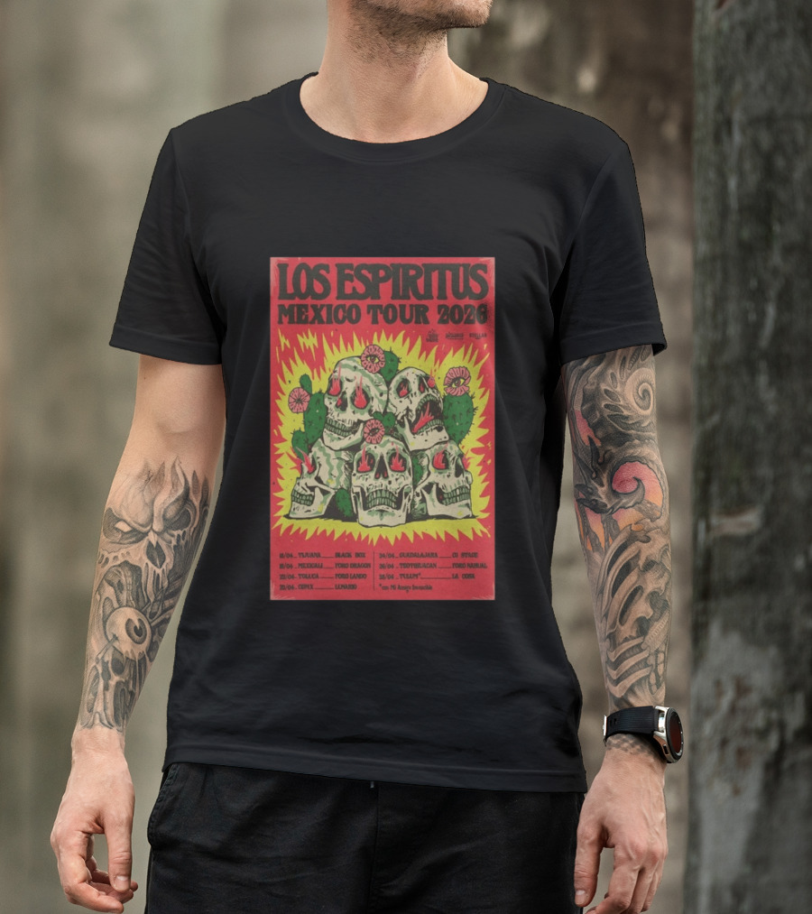Los Espiritus Mexico Tour 2026 Tijuana Guadalajara Teotihuacan Tour Dates T-Shirt