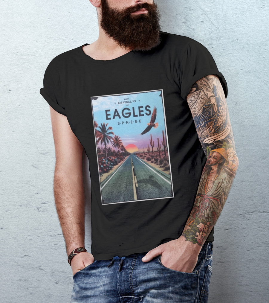 Eagles March 27 28 2026 Las Vegas NV Sphere Desert Road Sunset Scene T-Shirt