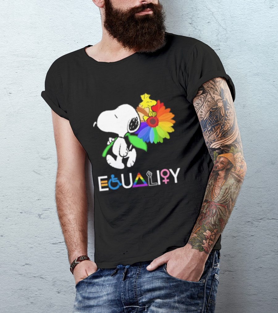 Snoopy Flower Equality Rainbow LGBTQ+ Inclusivity T-Shirt