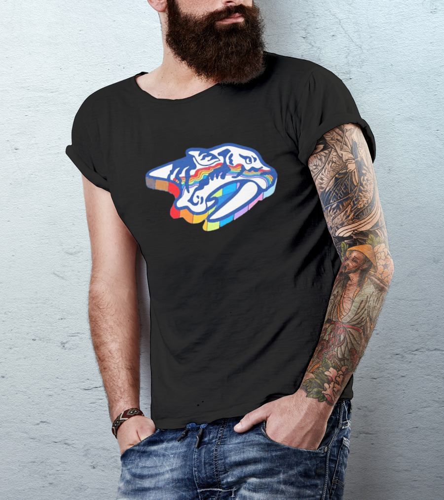 Nashville Predators Rainbow Pride Hockey Team LGBTQIA+ Support T-Shirt