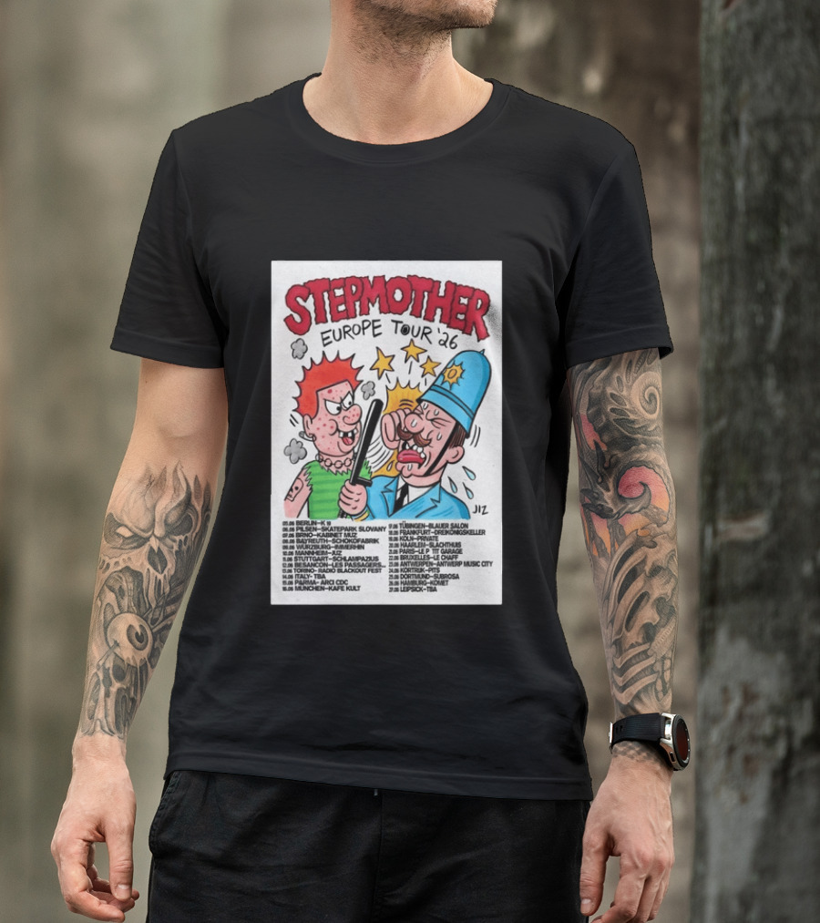 Stepmother Europe Tour 2026 Cartoon Punk Rock Dates And Locations T-Shirt