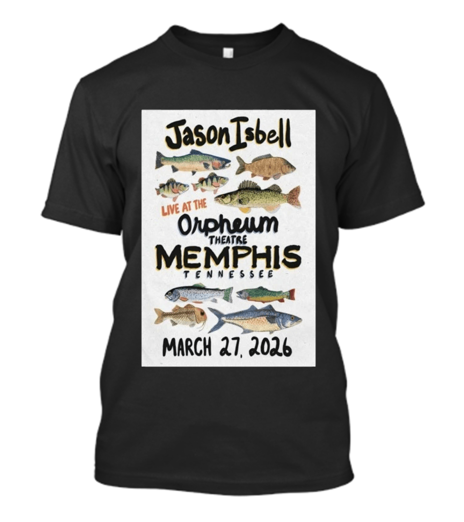 Jason Isbell Live At The Orpheum Theatre Memphis Tennessee March 27 2026 Fish Illustrations T-Shirt