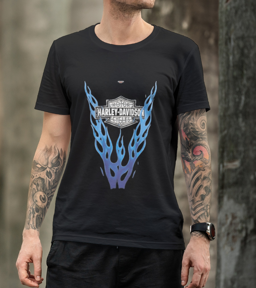 Harley Davidson Motorcycles Blue Flames T-Shirt