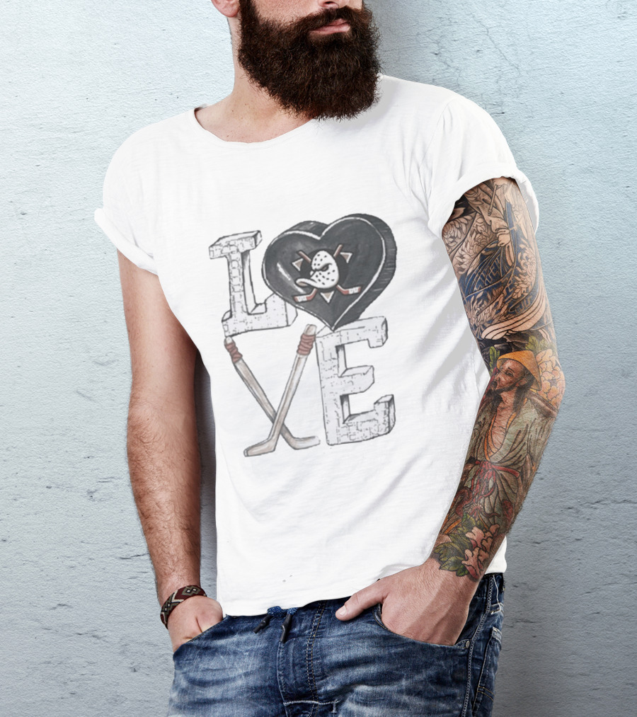 Anaheim Ducks Puck Heart Love Hockey Sticks T-Shirt