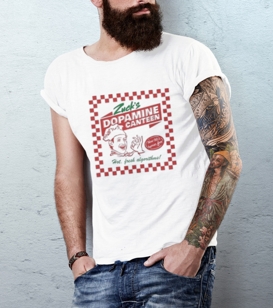 Zuck's Dopamine Canteen Red Retro Illustration By Jim'll Paint It T-Shirt