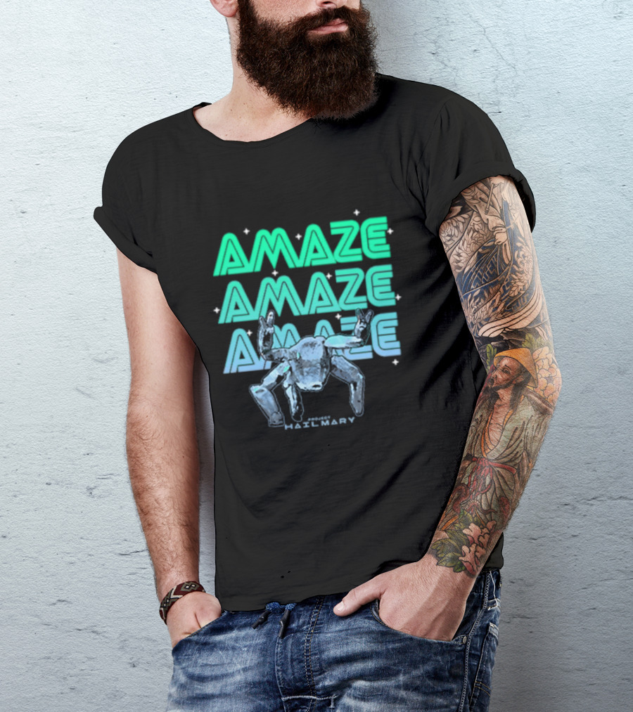 Amaze Amaze Amaze Project Hail Mary Rocky Alien Neon T-Shirt