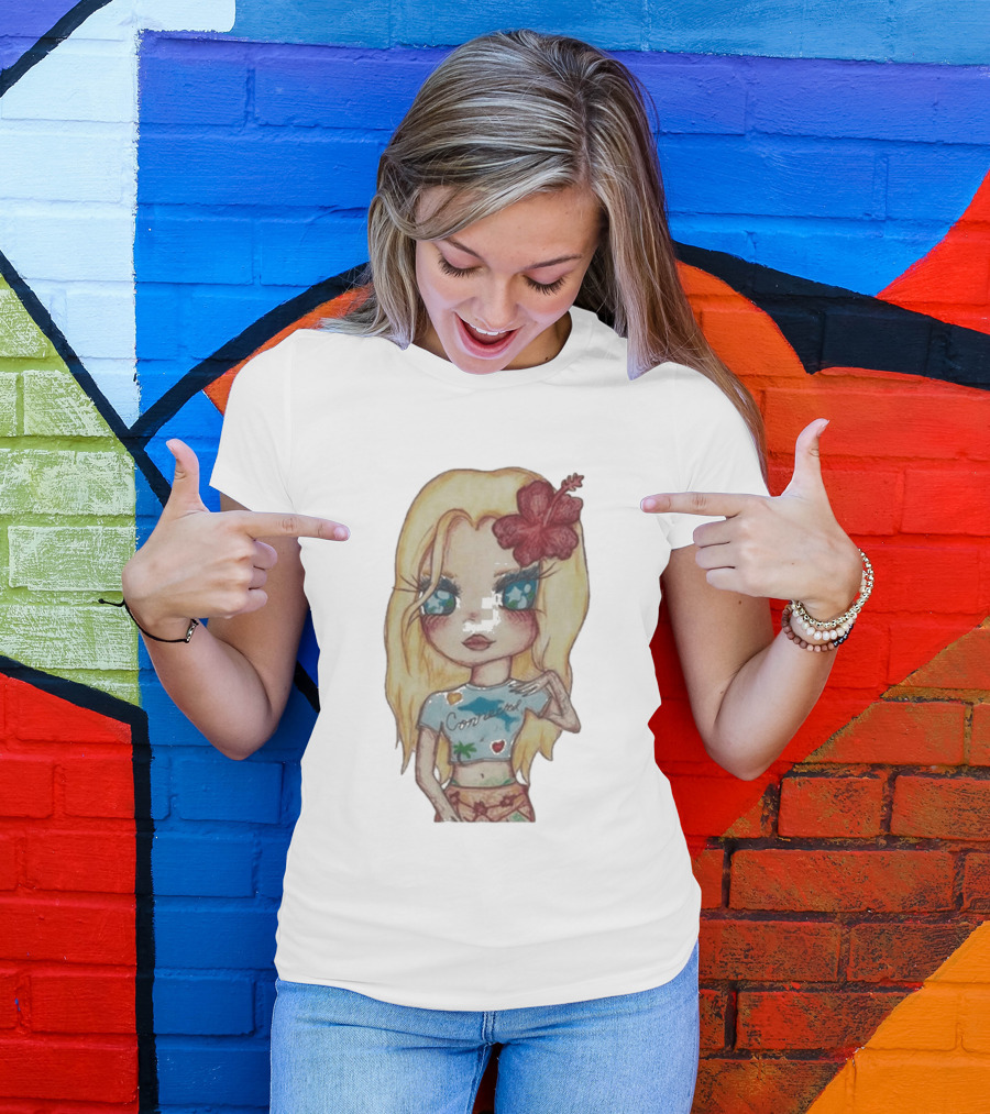 Zara Larsson Midnight Sun Tour 2025 Cartoon Illustration With Blonde Girl And Red Flower T-Shirt