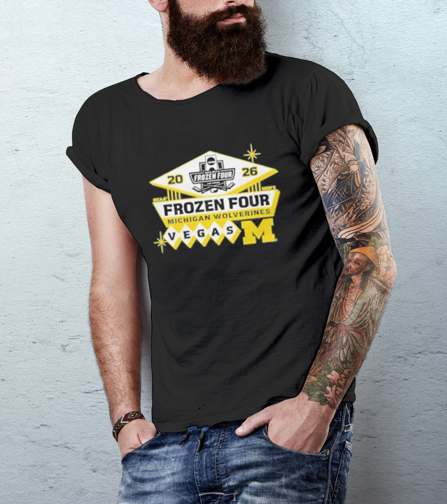 2026 NCAA Men's Ice Hockey Frozen Four Michigan Wolverines Vegas T-Shirt