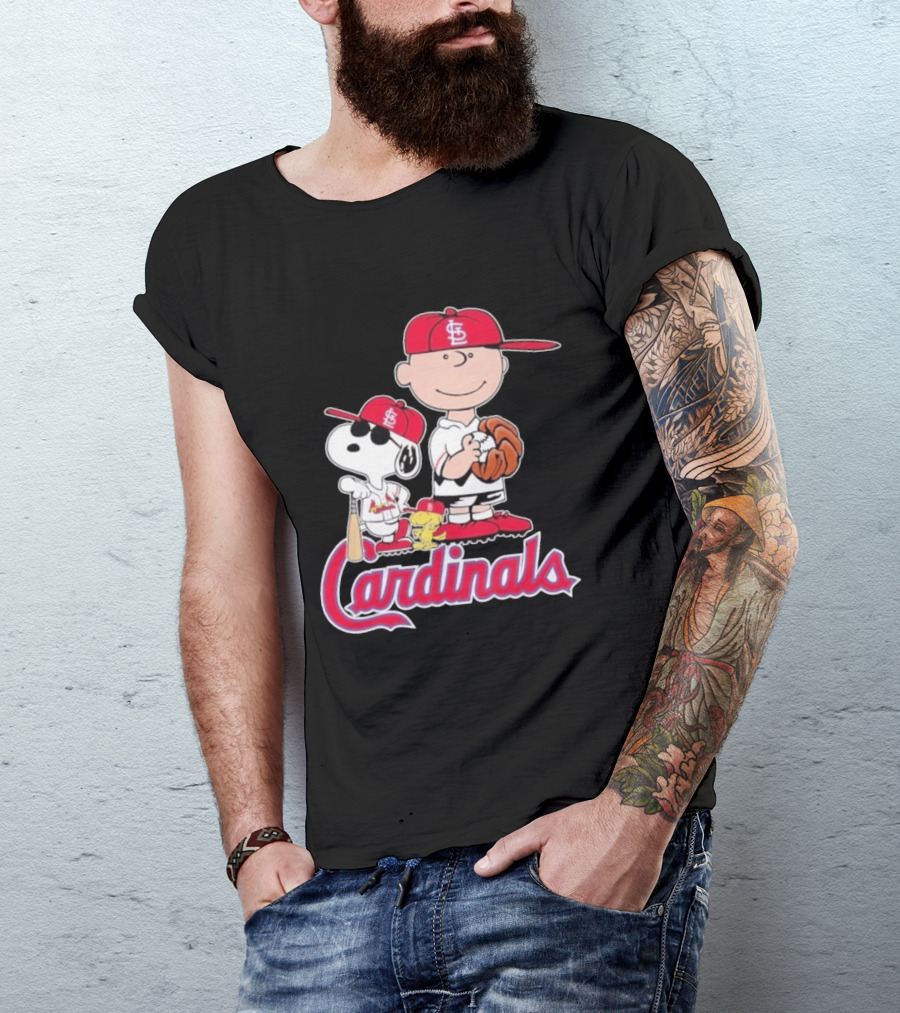St. Louis Cardinals Peanuts Snoopy Charlie Brown Woodstock Baseball T-Shirt