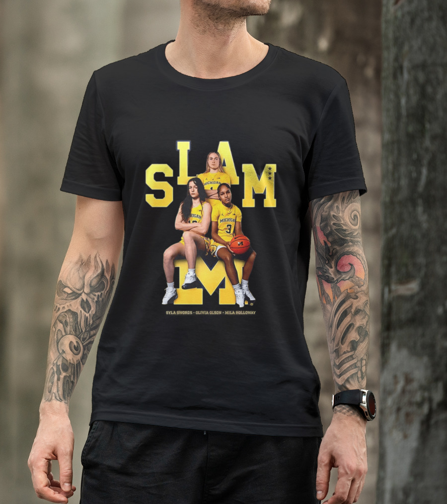 Mila Holloway Olivia Olson Syla Swords SLAM Michigan Wolverines Basketball T-Shirt