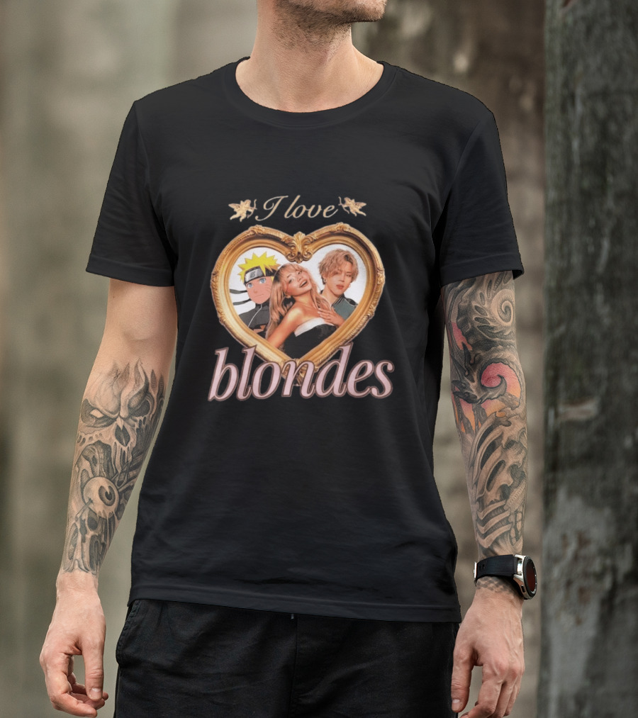 I Love Blondes Naruto Sabrina Carpenter Heart Frame T-Shirt
