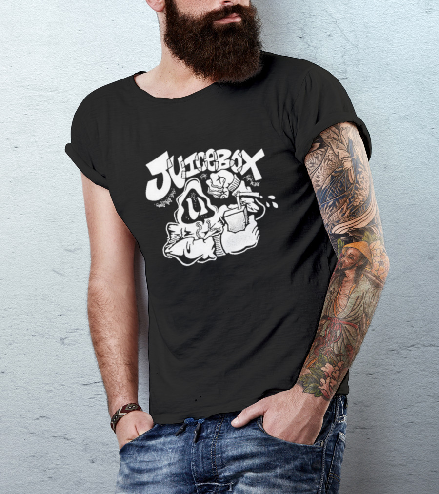 Juicebox Juice Crew Retro Cartoon Character With Drink And Fruit T-Shirt