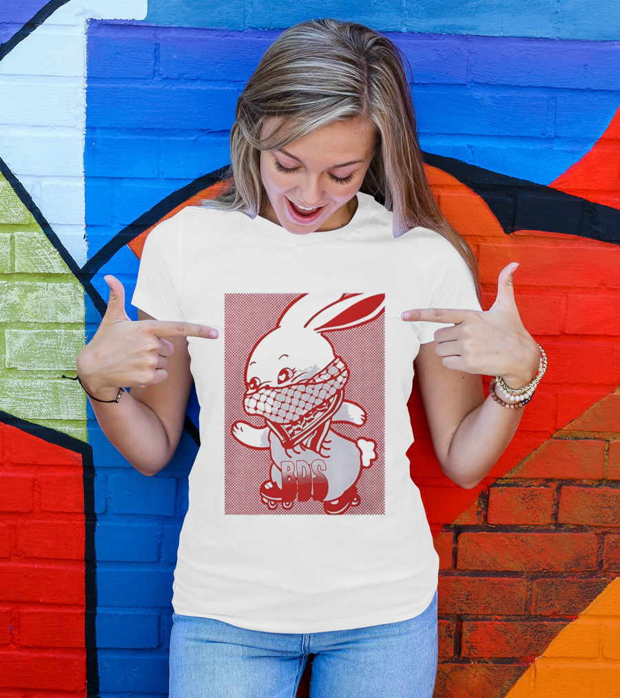 BDS Palestine Bunny With Keffiyeh And Roller Skates T-Shirt
