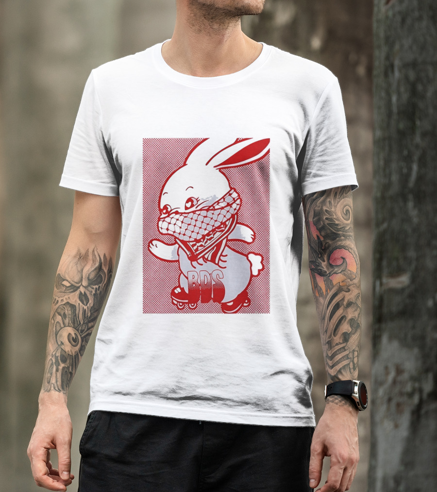 BDS Palestine Bunny With Keffiyeh And Roller Skates T-Shirt