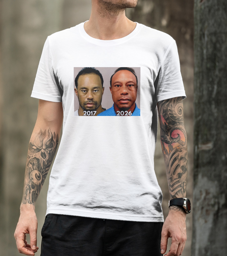 Tiger Woods Shot 2017 And 2026 Comparison T-Shirt