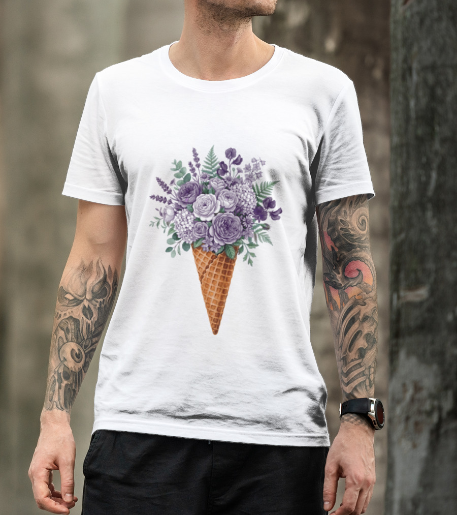 Floral Ice Cream Cone Plant Bouquet T-Shirt