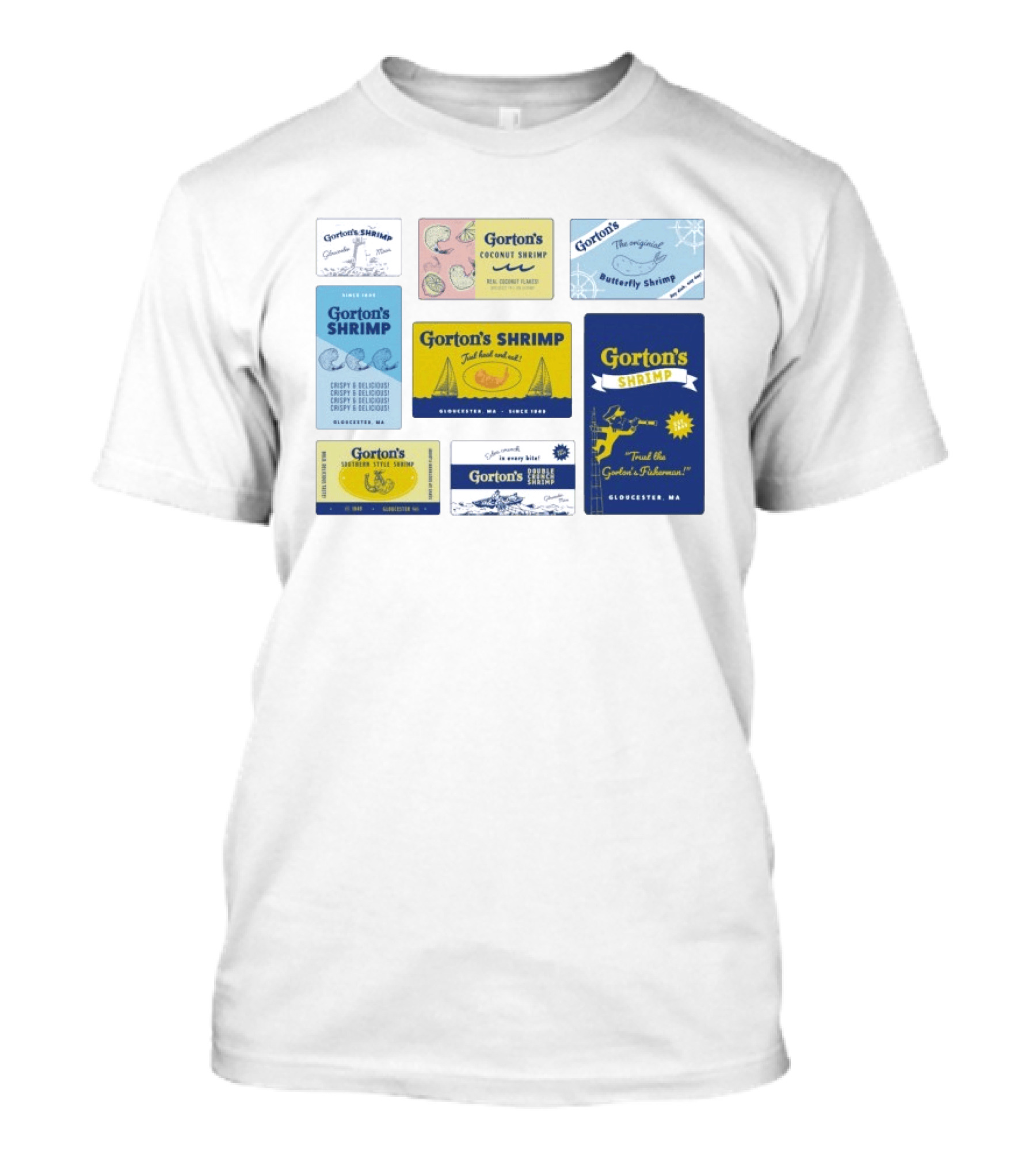 Gorton's Seafood Shrimp Box Collection Gloucester MA Vintage Packaging T-Shirt