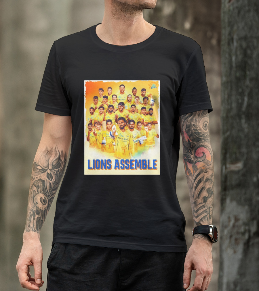Raring To Roar Lions Assemble Chennai Super Kings Team Celebration T-Shirt