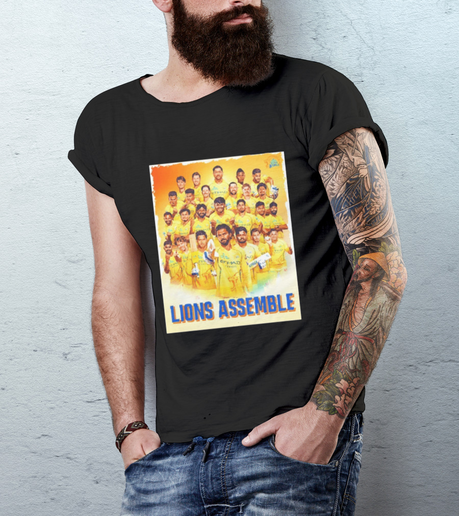 Raring To Roar Lions Assemble Chennai Super Kings Team Celebration T-Shirt