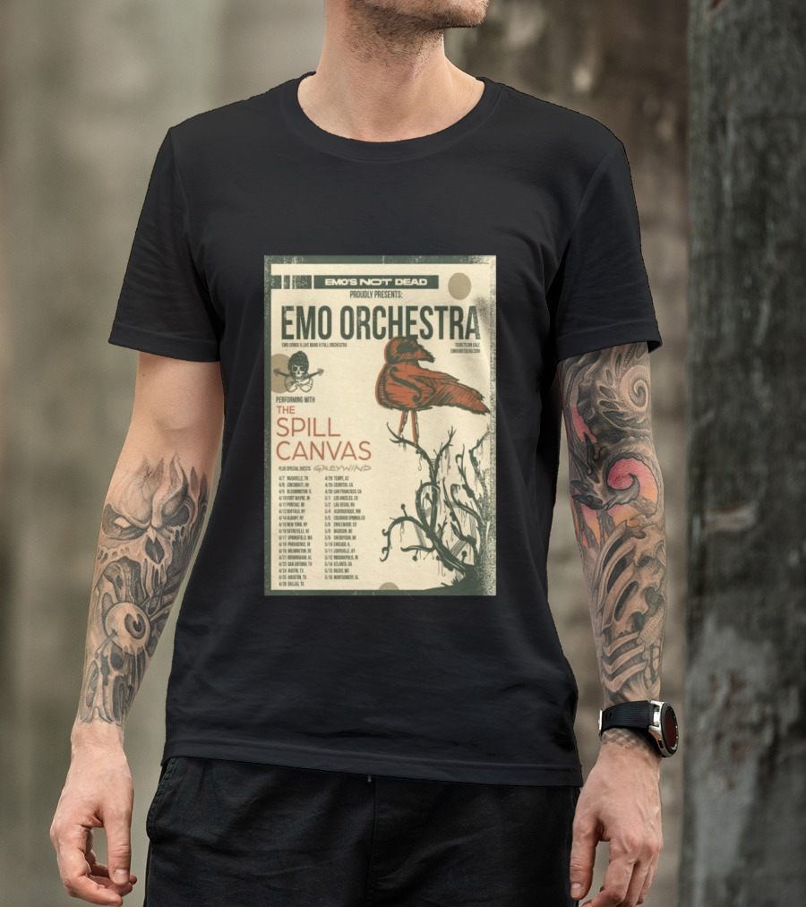 Emo Orchestra USA Tour 2026 With The Spill And Greywind Tour Dates T-Shirt