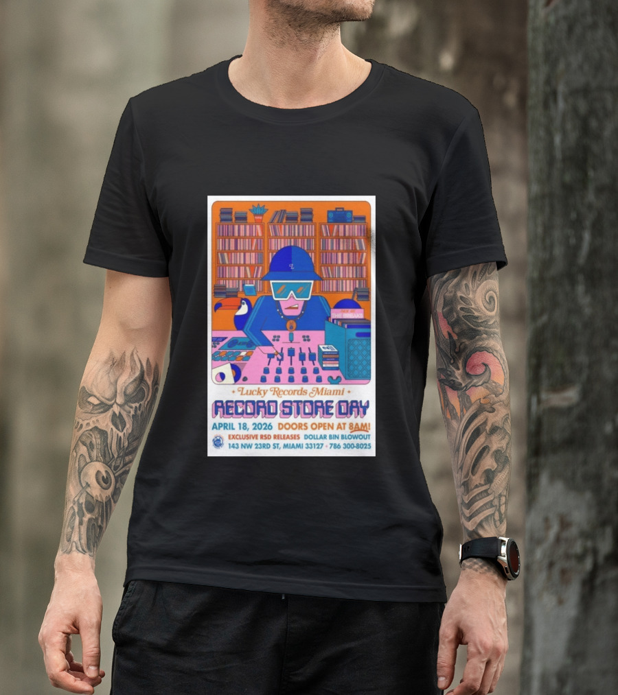 Lucky Records Miami Record Store Day April 18 2026 Exclusive RSD Releases Dollar Bin Blowout T-Shirt