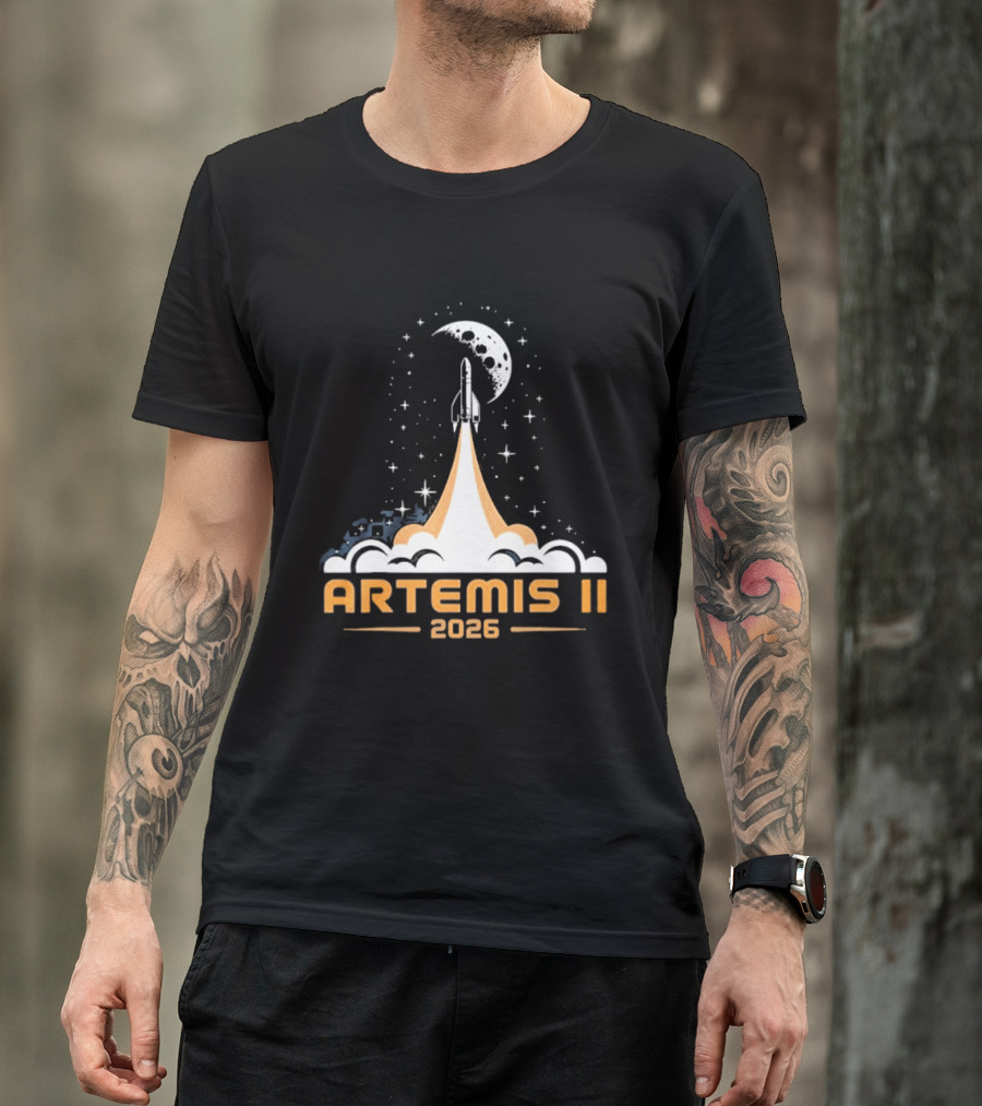 Artemis II 2026 Moon Rocket Launch With Stars And Moon T-Shirt
