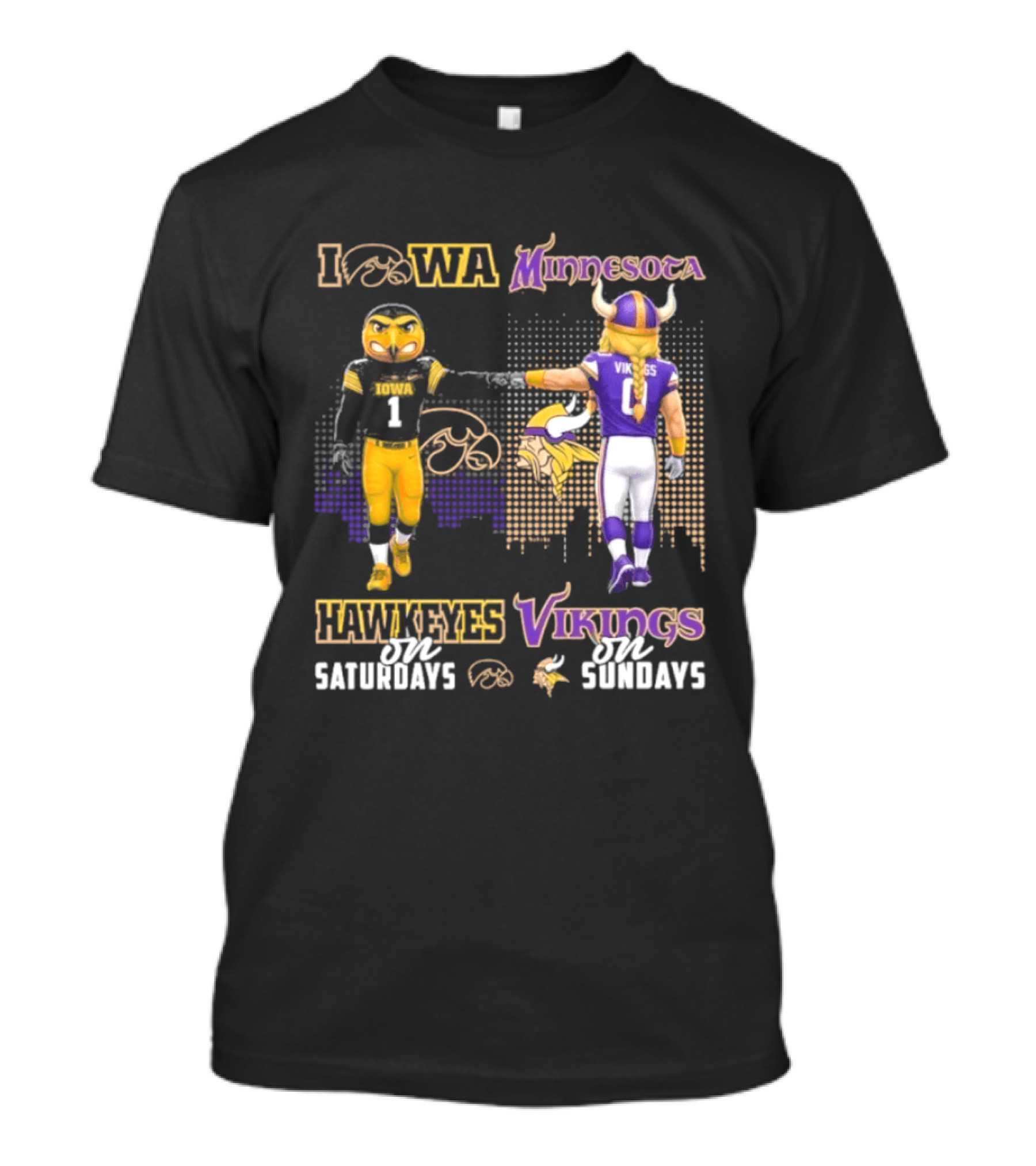 Iowa Hawkeyes On Saturdays Minnesota Vikings On Sundays Football Mascots T-Shirt