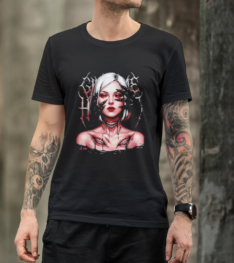 Dark Embrace Washed Creepy Pale Woman Fantasy Eyes T-Shirt