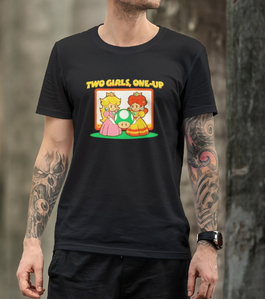 Two Girls One Up Mario Princess Peach Daisy 1 Up Mushroom T-Shirt