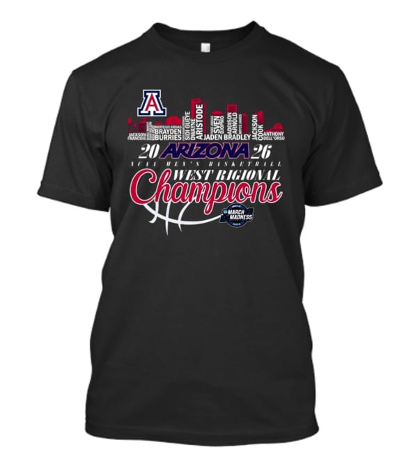 Arizona Wildcats 2026 NCAA Men's Basketball West Regional Champions March Madness Skyline T-Shirt