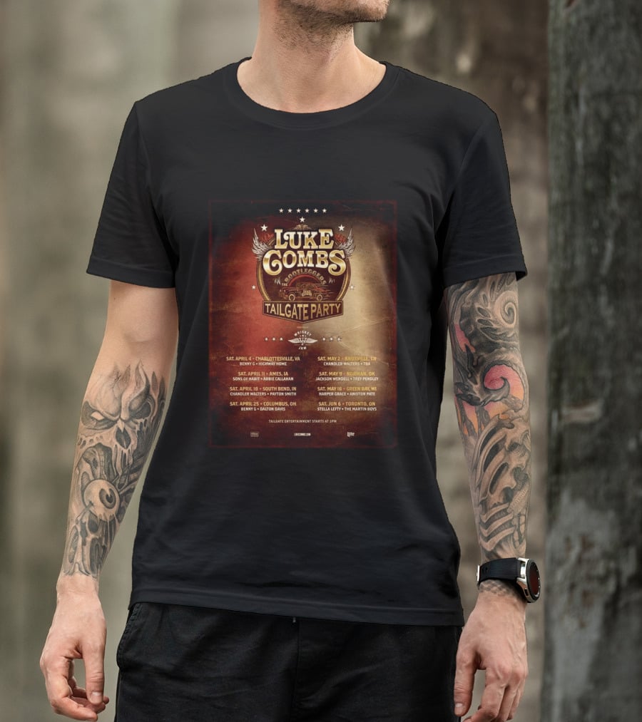 Luke Combs Bootleggers Tailgate Party 2026 My Kinda Saturday Night Tour City Dates Whiskey Jam T-Shirt