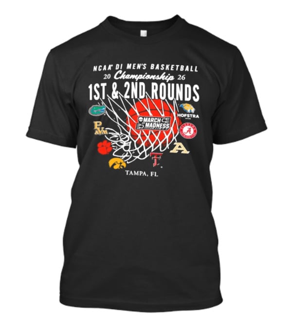 NCAA DI Men's Basketball 2026 Championship 1st 2nd Rounds Tampa FL March Madness Teams Logos T-Shirt