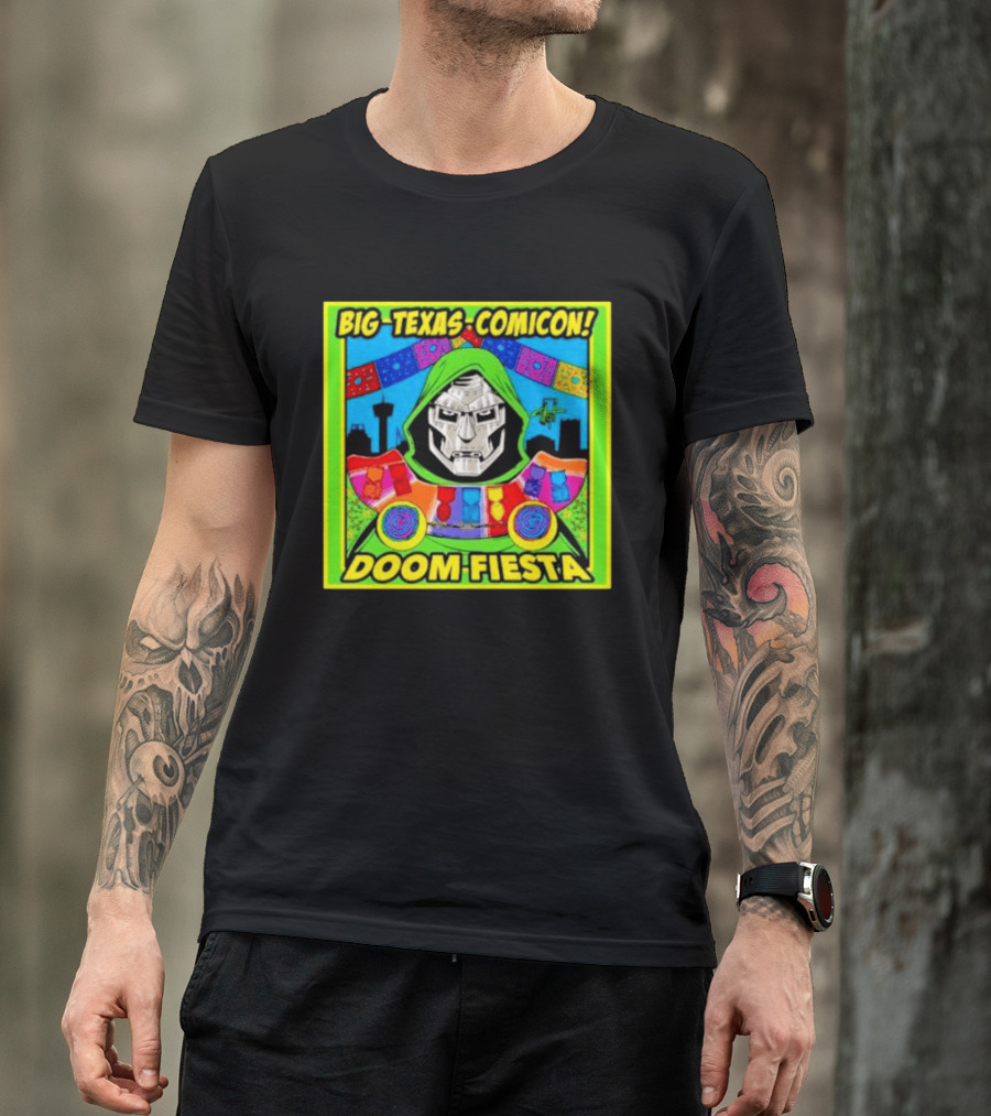 Big Texas Comicon Doom Fiesta Colorful Celebration With Iconic Mask T-Shirt