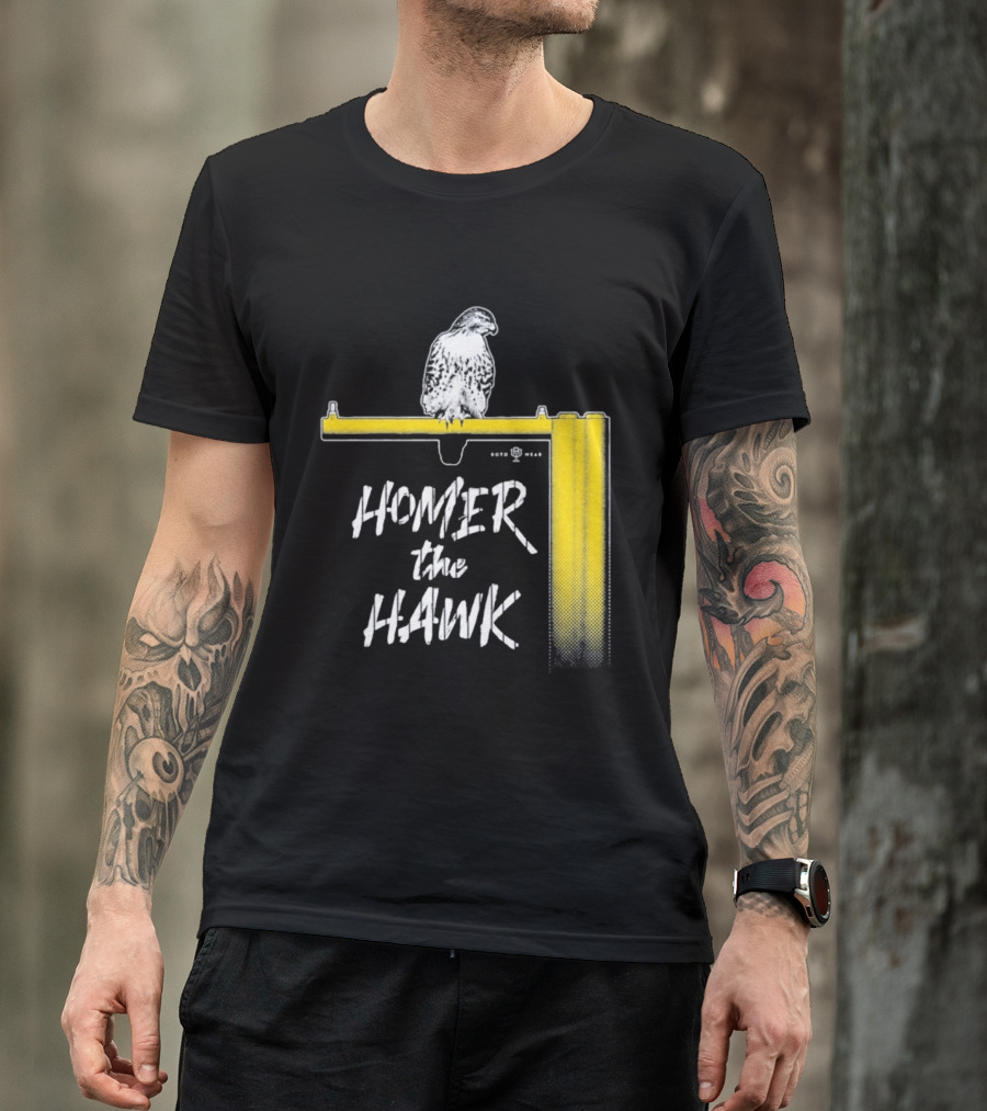 Homer The Hawk Perched On Yellow Crossbar T-Shirt