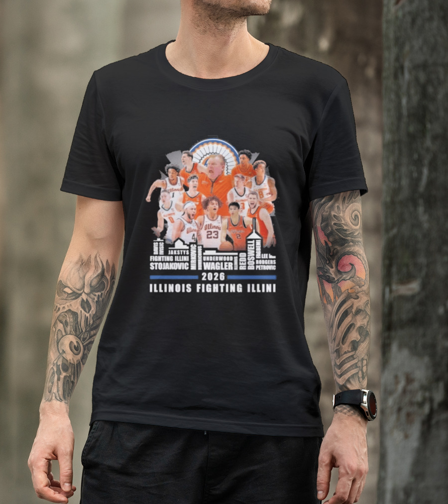2026 Illinois Fighting Illini Skyline Basketball Team Montage T-Shirt