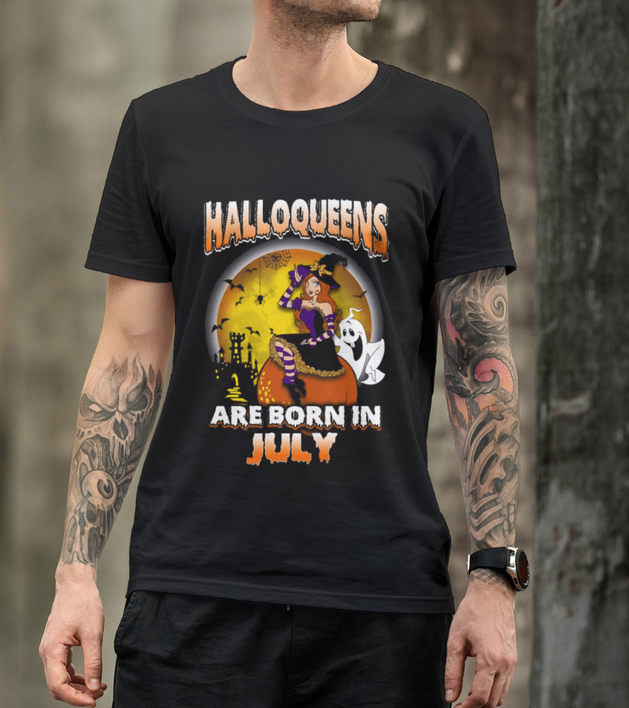 Halloqueens Witch And Ghost Halloween July Birthday T-Shirt