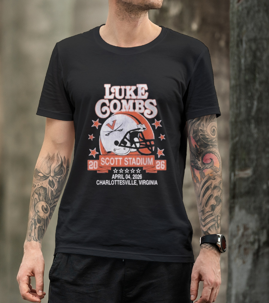 Luke Combs Tour Scott Stadium April 04 2026 Charlottesville Virginia Football Helmet Stars T-Shirt