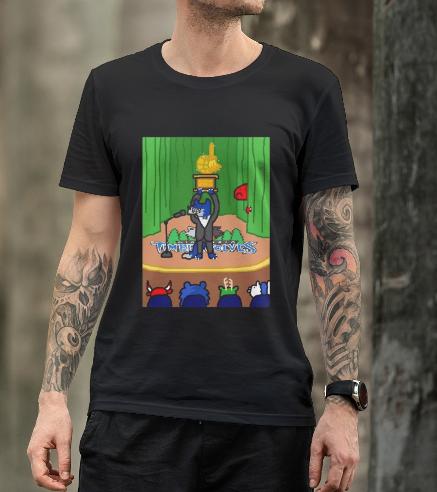 Men Successful Dub Timberwolves Champion Aurora Green Basketball Trophy T-Shirt