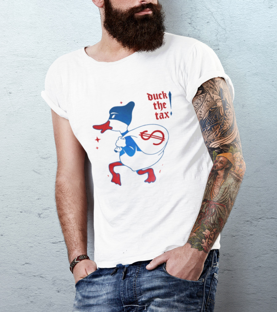 Duck The Tax Masked Cartoon Duck Carrying Money Bag T-Shirt