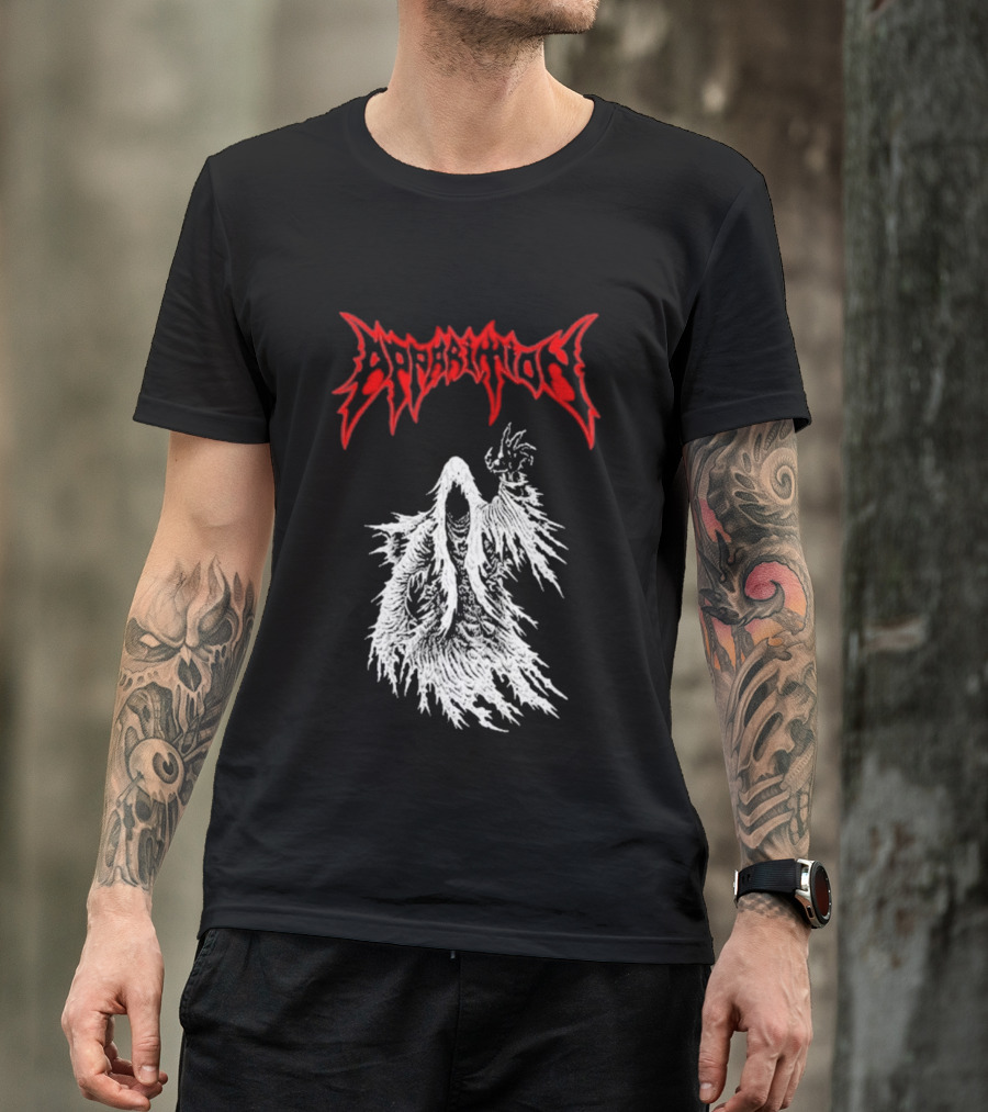 Apparition Ghostly Figure Red Gothic Font T-Shirt
