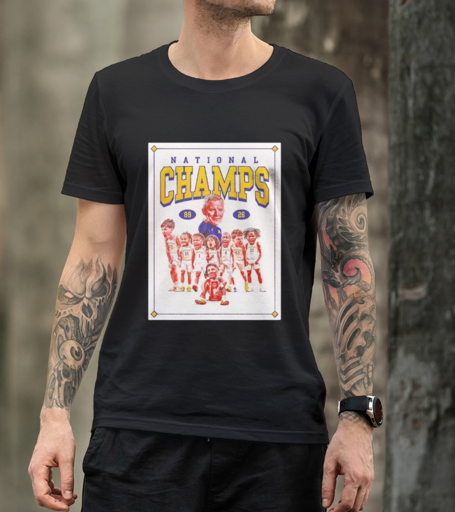 National Champs 89 26 Michigan Wolverines Caricature Coach And Players T-Shirt