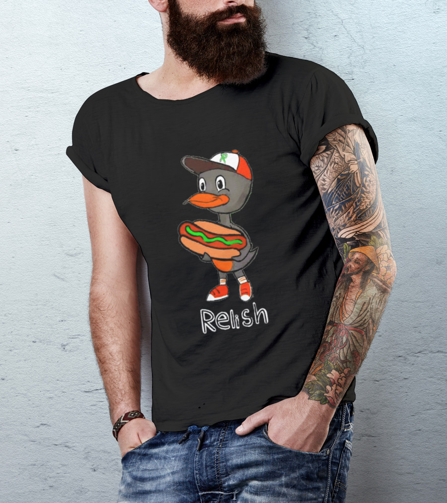 Relish Baltimore Orioles MLB Cartoon Duck Holding Hot Dog Baseball Hat T-Shirt