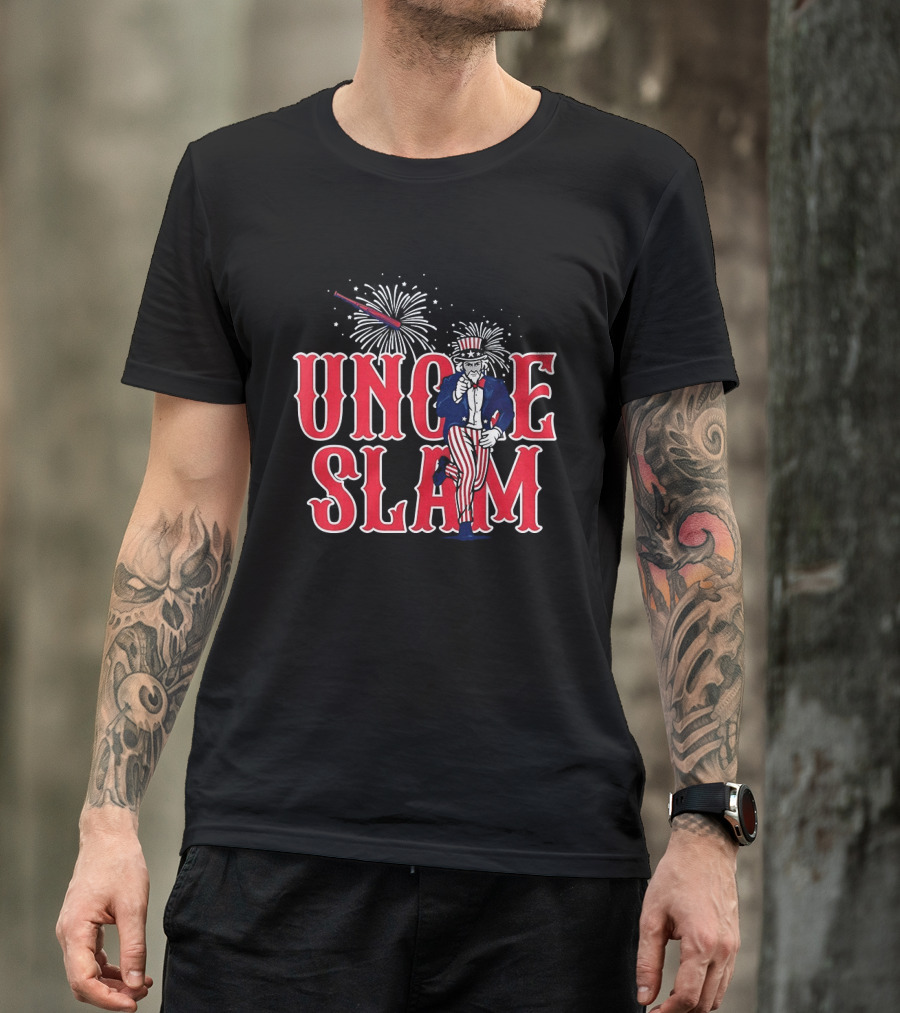 Uncle Slam USA Baseball Fireworks Patriotic Captain America Crest T-Shirt