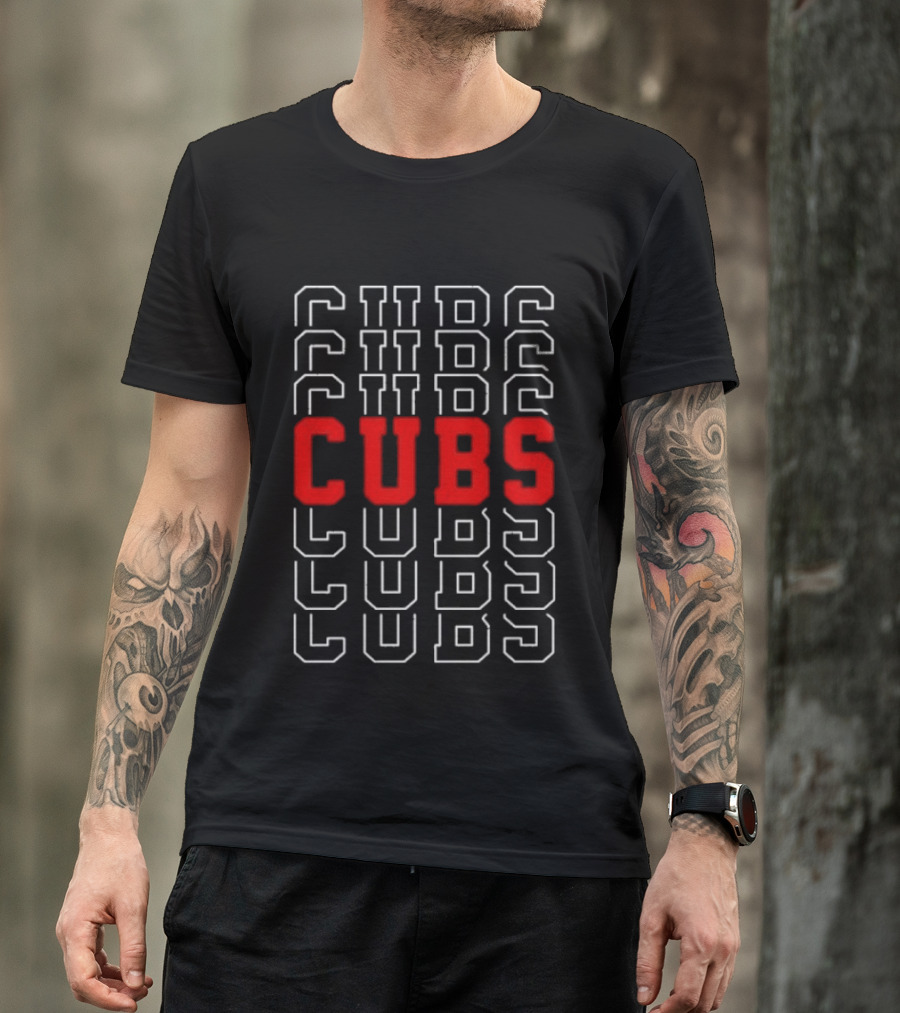 Cubs Sports Bold Red Lettering On Repetitive Block T-Shirt