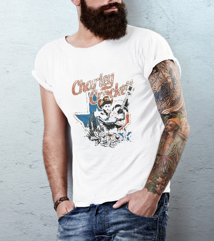 Charley Crockett Texas Guitar Cowboy Bluebonnet T-Shirt