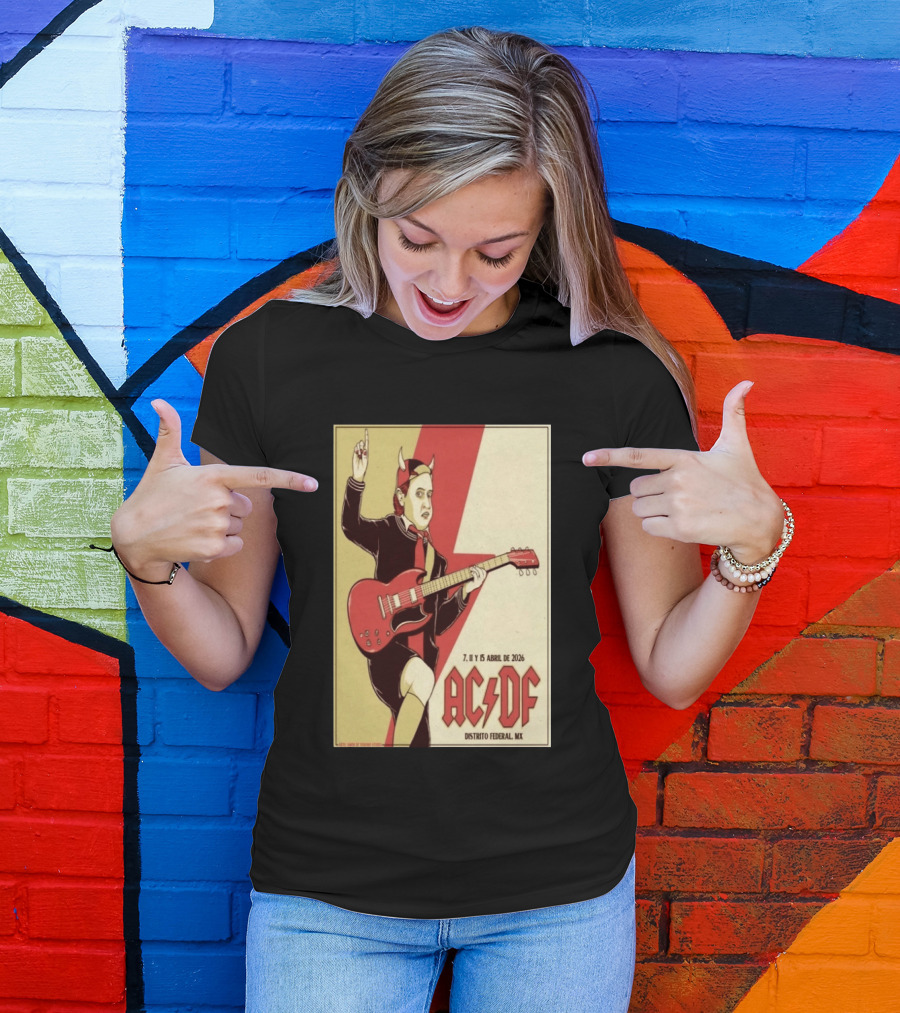 AC DF Distrito Federal MX Abril 2026 7 11 15 Rock Concert Red Guitar And Devil Horns T-Shirt