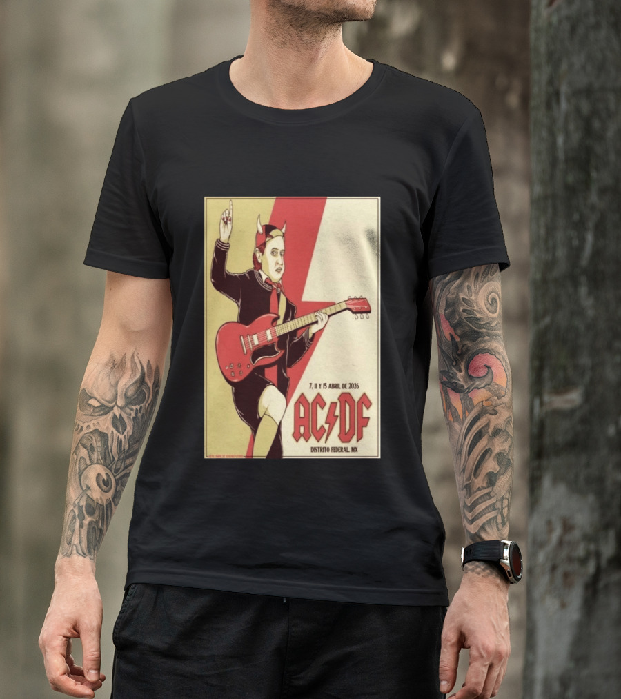 AC DF Distrito Federal MX Abril 2026 7 11 15 Rock Concert Red Guitar And Devil Horns T-Shirt